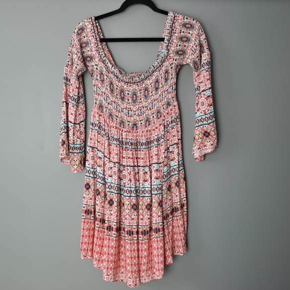 torrid Dresses & Skirts - Torrid Mosaic Print Smocked Bell Sleeve Dress. Size 0